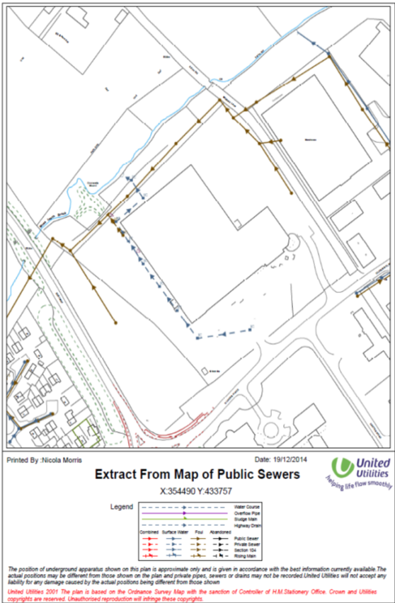 Correct map of public sewers United Utilities