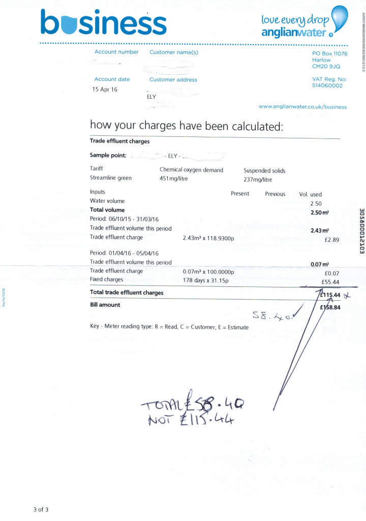 Water audit reveals incorrect Anglian Water bill.