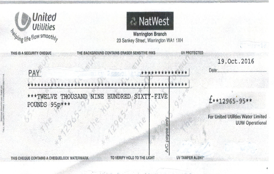 Water Company overcharge refund cheque - Water audit experts